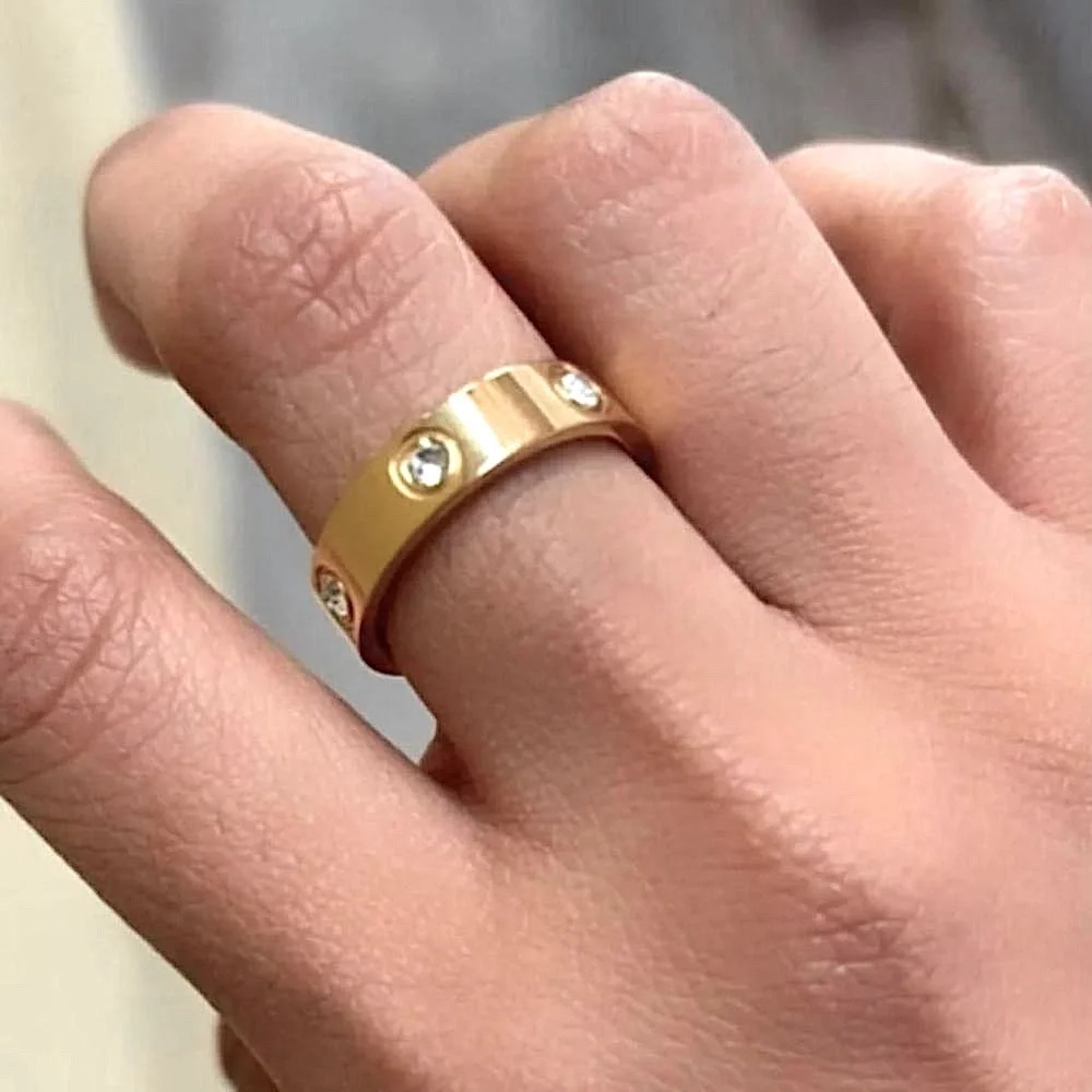 Unisex 14k Gold Plated 316L Stone‎ Band Ring, Size 7